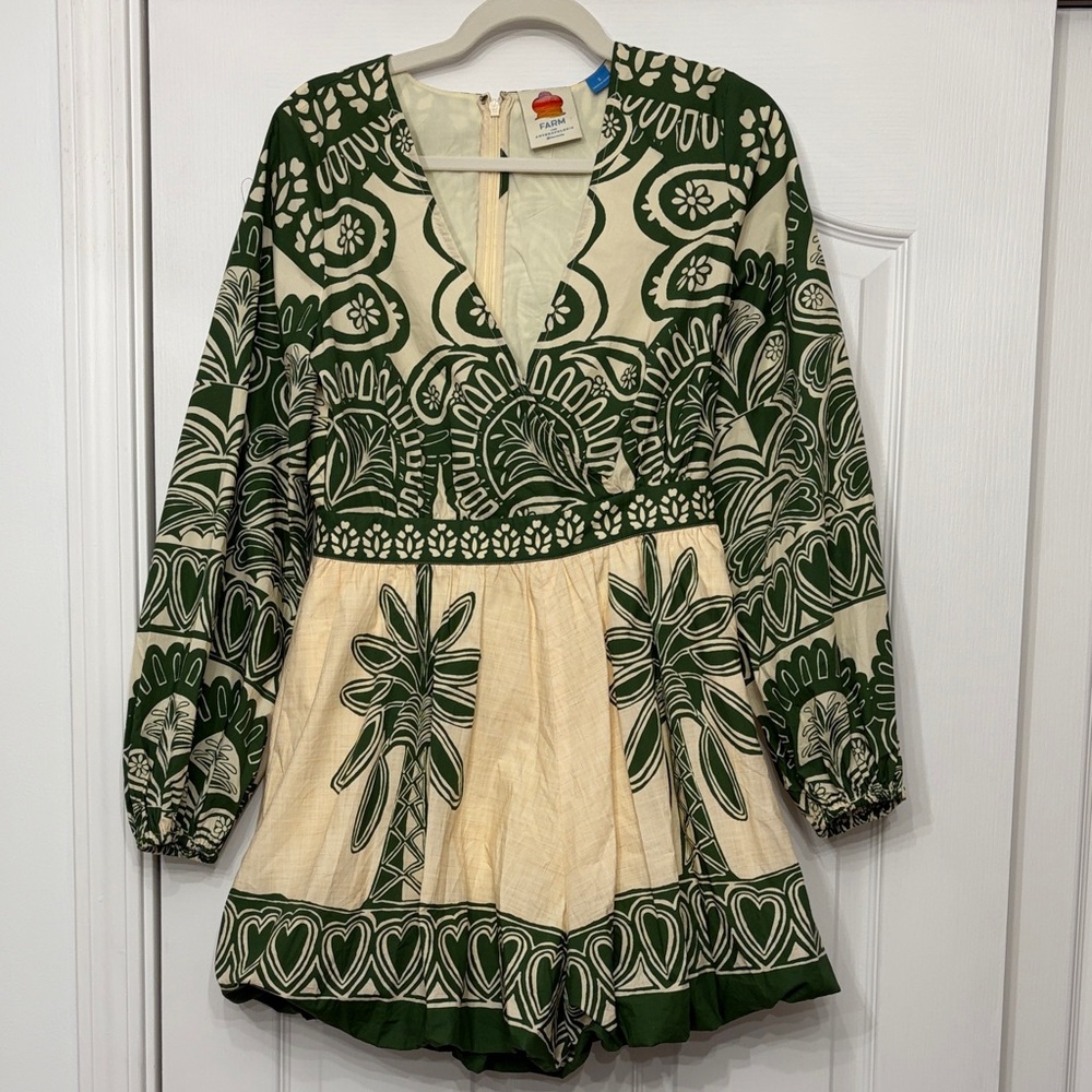 FARM Rio Green and Cream Jumpsuit